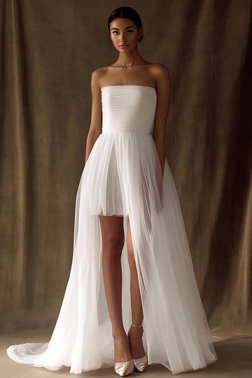 White Tulle Strapless Wedding Dress